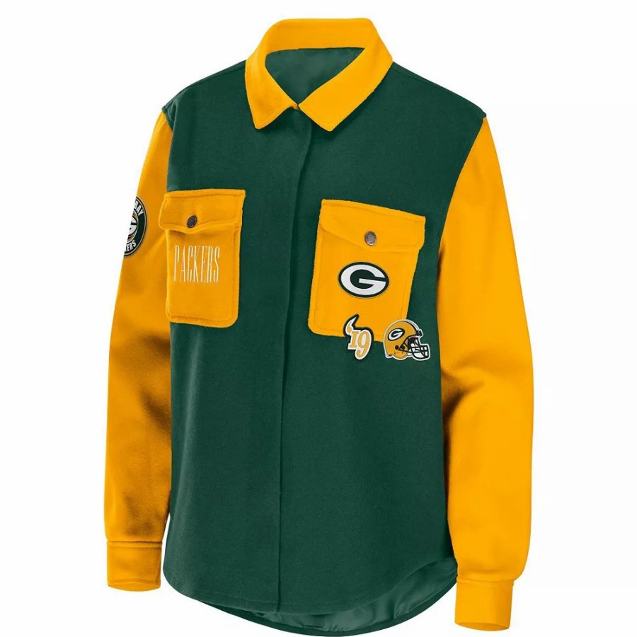 Clothing * | Women'S Wear By Erin Andrews Green Green Bay Packers Button-Up Shirt Jacket