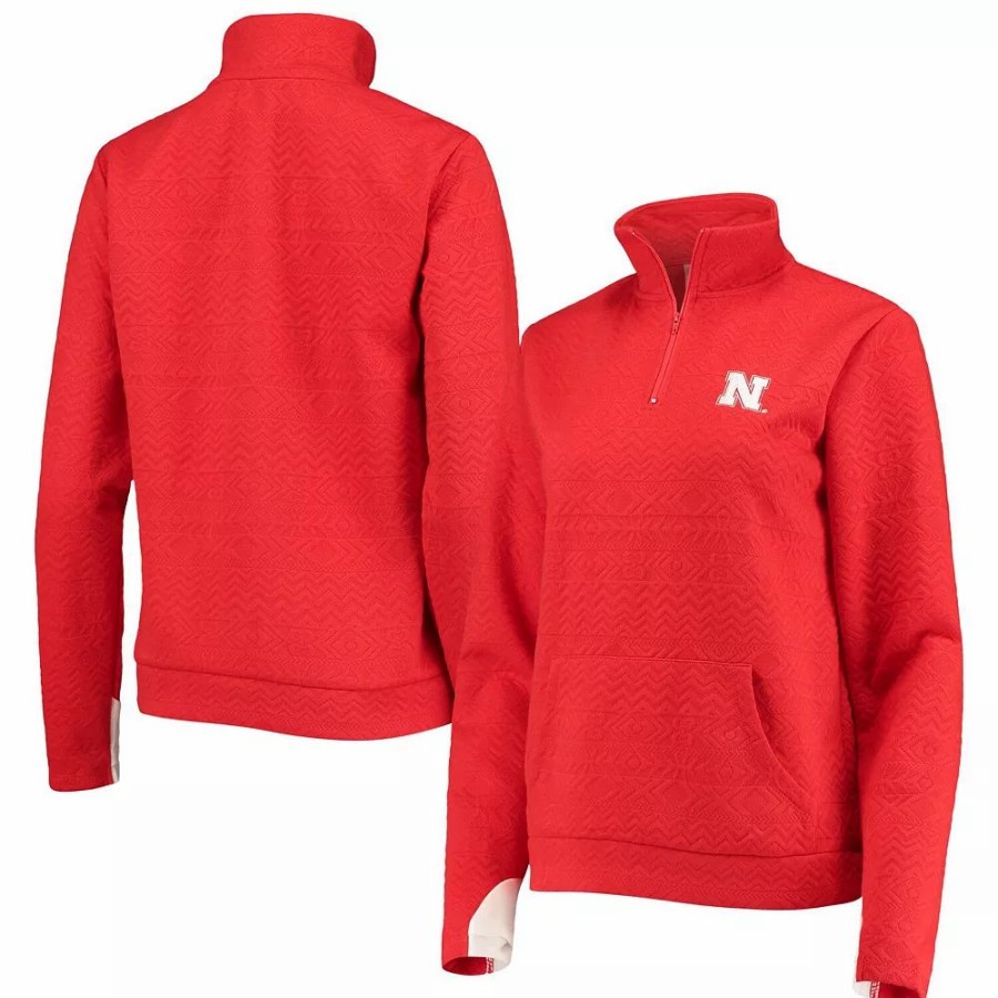 Clothing * | Women'S Gameday Couture Scarlet Nebraska Huskers Embossed Quarter-Zip Jacket