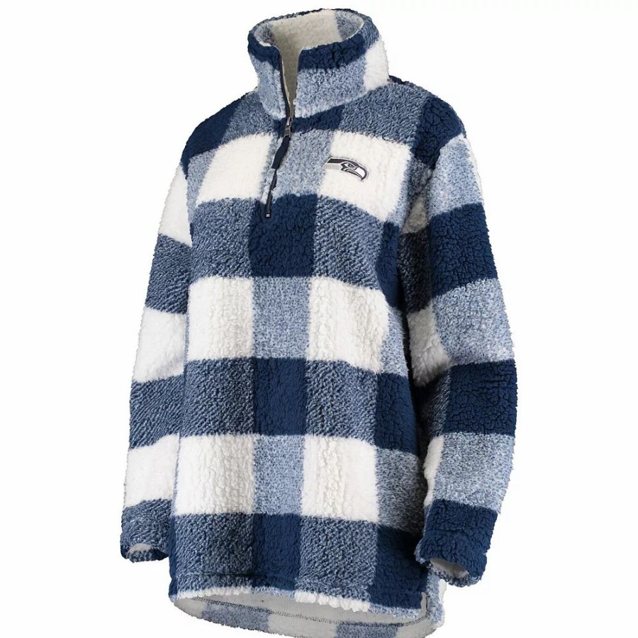 Clothing * | Women'S G-Iii 4Her By Carl Banks Navy Seattle Seahawks Sherpa Plaid Quarter-Zip Jacket