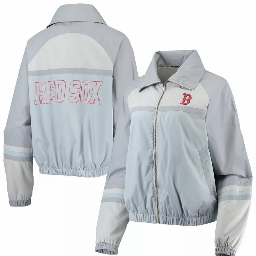 Clothing * | Women'S The Wild Collective Navy Boston Red Sox Colorblock Track Raglan Full-Zip Jacket