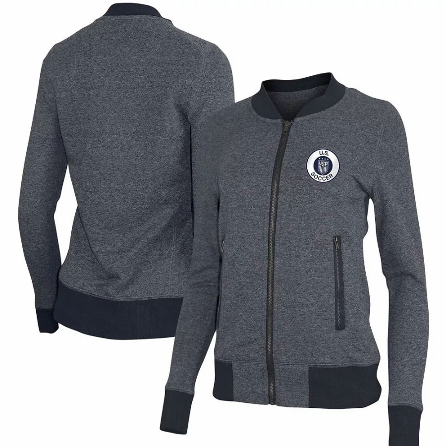 Clothing * | Women'S 5Th & Ocean By New Era Navy Uswnt French Terry Full-Zip Jacket