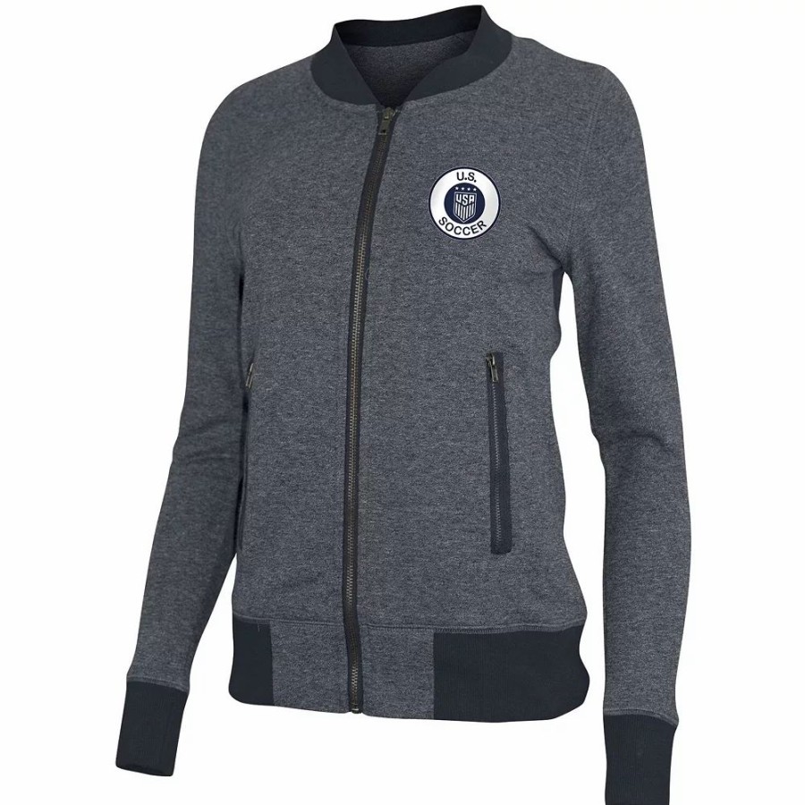 Clothing * | Women'S 5Th & Ocean By New Era Navy Uswnt French Terry Full-Zip Jacket