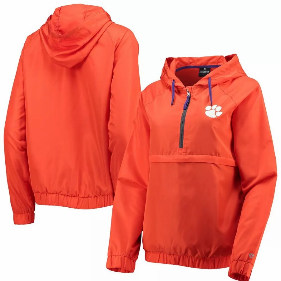 Clothing * | Women'S Colosseum Orange Clemson Tigers Doodling Packable Anorak Half-Zip Hoodie Jacket