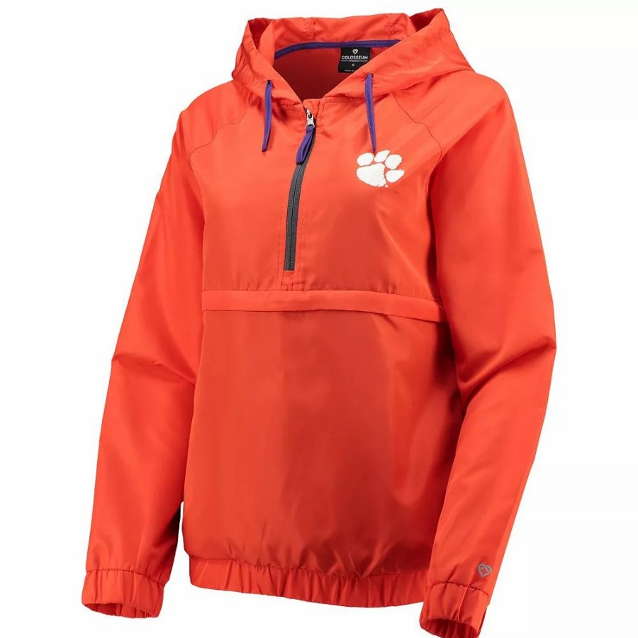 Clothing * | Women'S Colosseum Orange Clemson Tigers Doodling Packable Anorak Half-Zip Hoodie Jacket