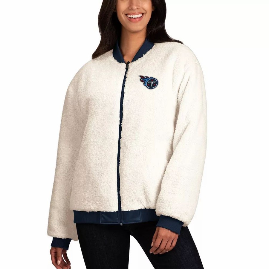 Clothing * | Women'S G-Iii 4Her By Carl Banks Oatmeal/Navy Tennessee Titans Switchback Reversible Full-Zip Jacket