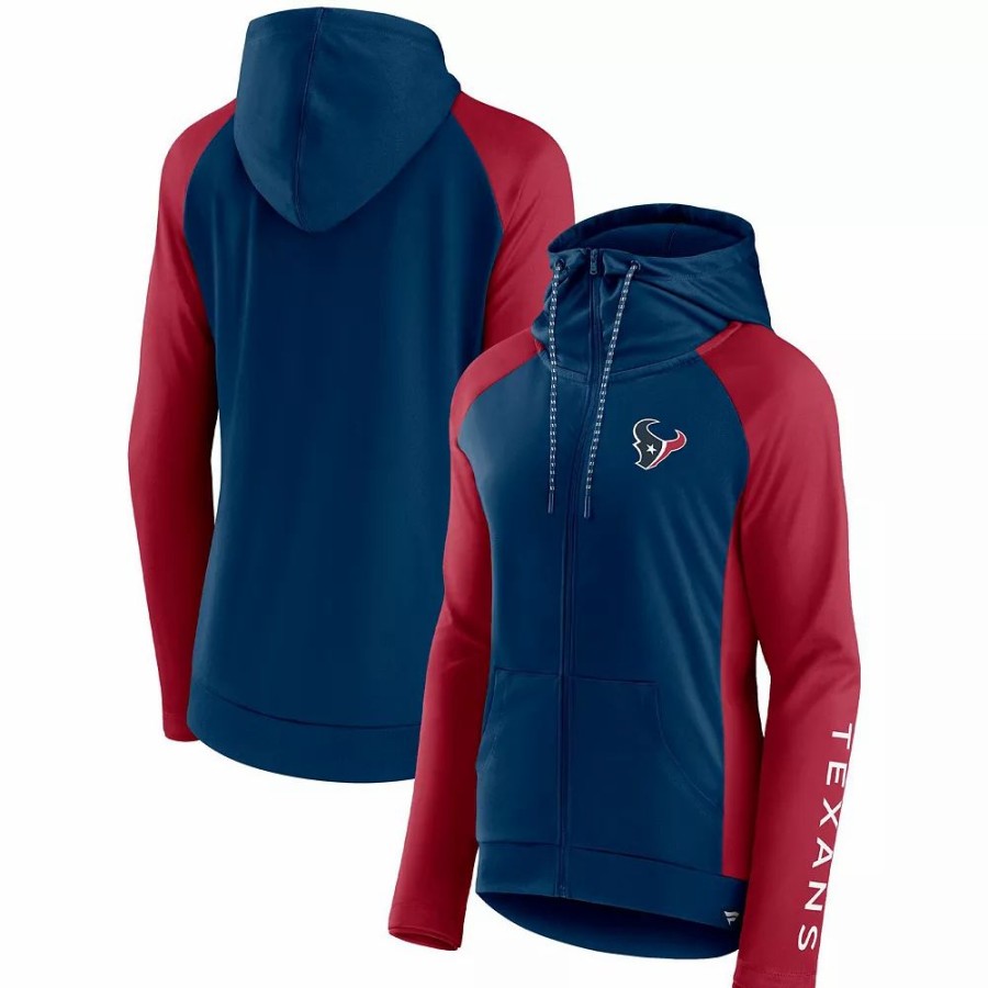 Clothing * | Women'S Fanatics Branded Navy/Red Houston Texans End Around Raglan Full-Zip Hoodie