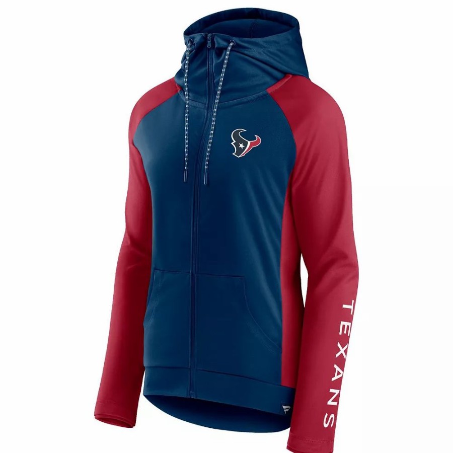 Clothing * | Women'S Fanatics Branded Navy/Red Houston Texans End Around Raglan Full-Zip Hoodie