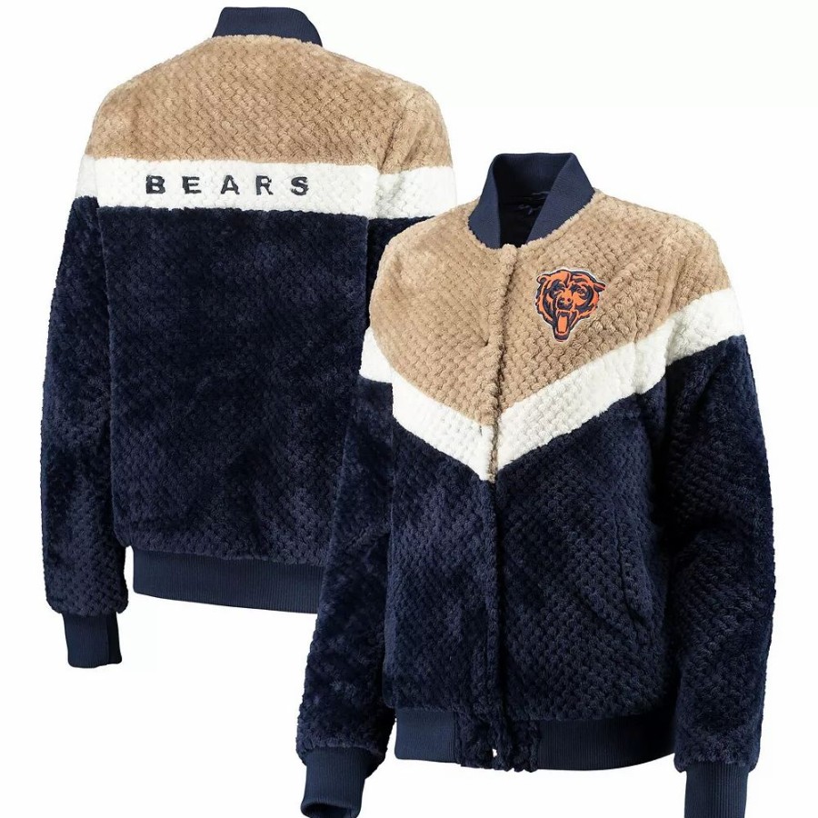 Clothing * | Women'S G-Iii 4Her By Carl Banks Navy/Cream Chicago Bears Riot Squad Sherpa Full-Snap Jacket