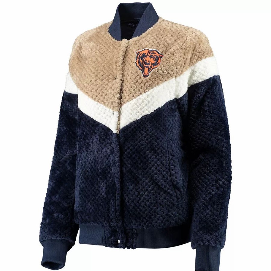 Clothing * | Women'S G-Iii 4Her By Carl Banks Navy/Cream Chicago Bears Riot Squad Sherpa Full-Snap Jacket