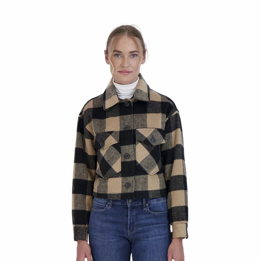 Clothing * | Juniors' Sebby Plaid Faux-Wool Crop Shacket