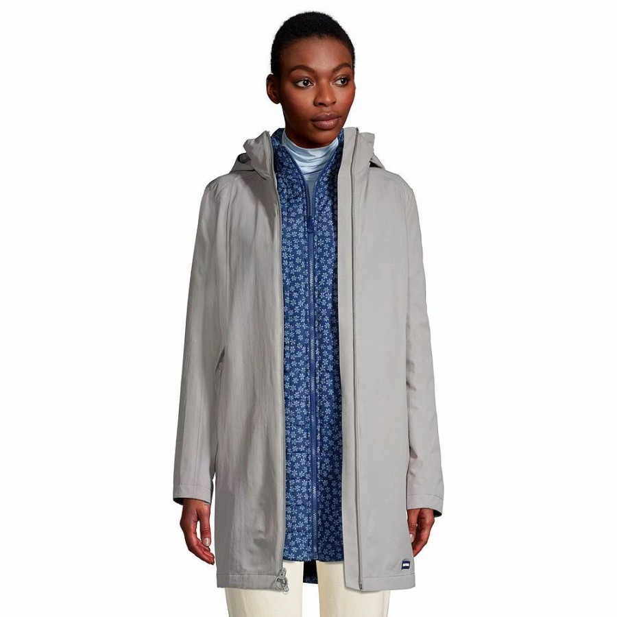 Clothing * | Women'S Lands' End Squall 3 In 1 Waterproof Winter Long Coat With Hood Grey