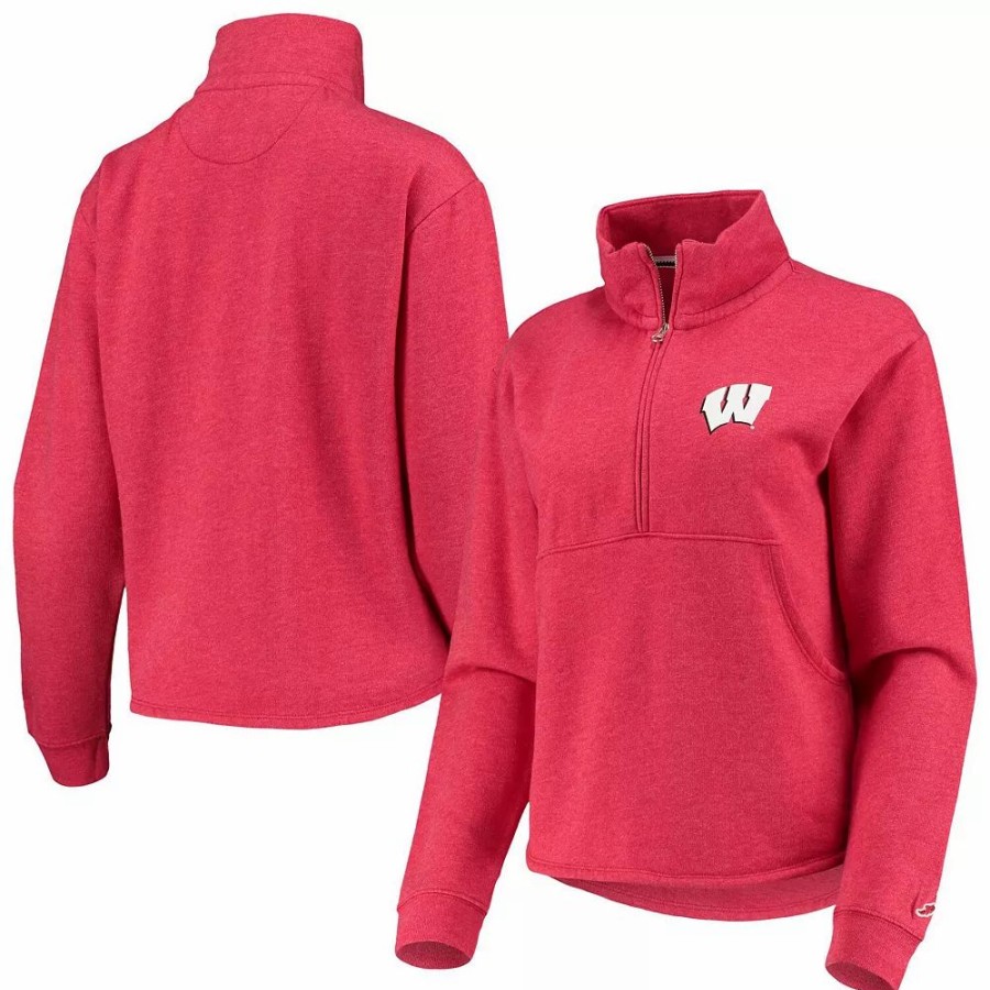 Clothing * | Women'S League Collegiate Wear Heathered Red Wisconsin Badgers Victory Springs Half-Zip Sweatshirt