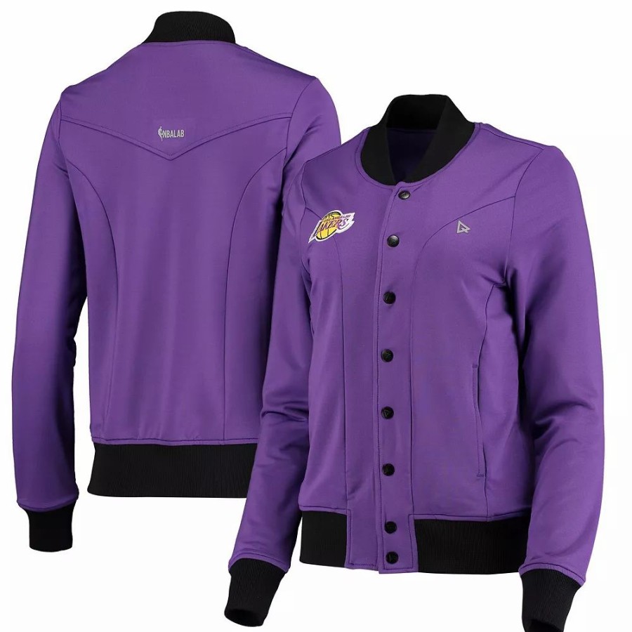 Clothing * | Women'S Qore Purple Los Angeles Lakers Nostalgic Full-Snap Tracksuit Jacket