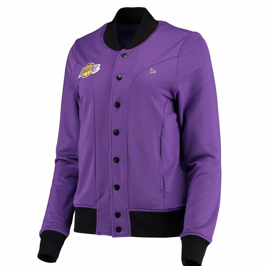 Clothing * | Women'S Qore Purple Los Angeles Lakers Nostalgic Full-Snap Tracksuit Jacket