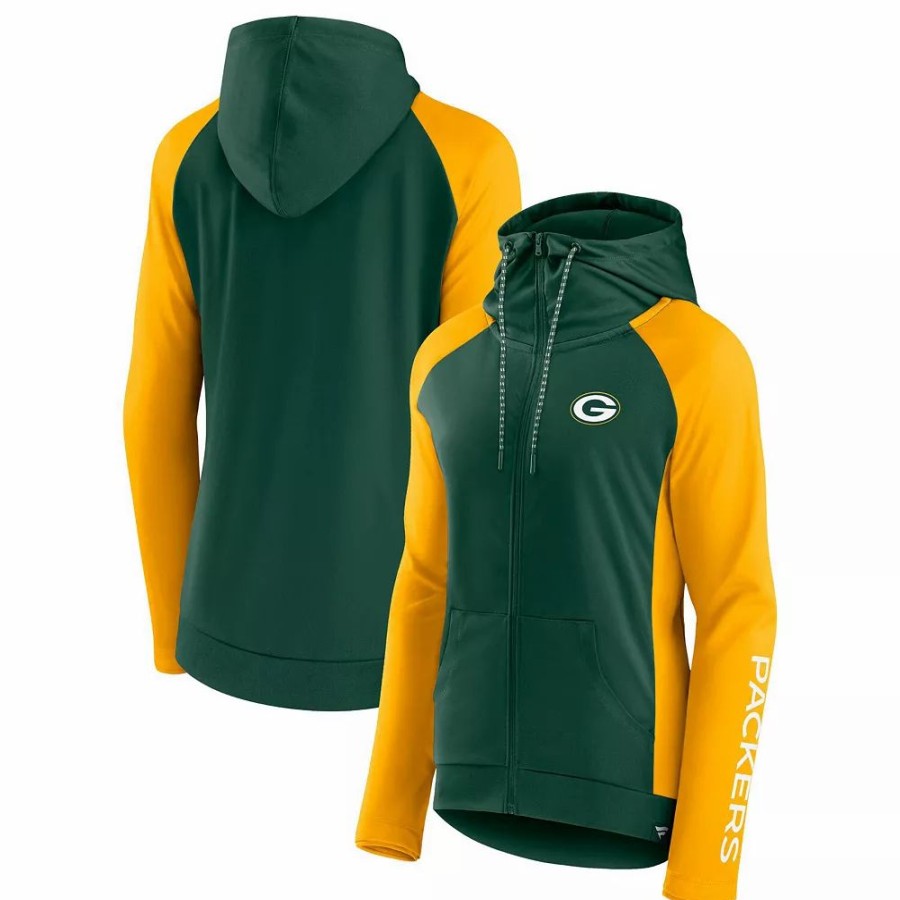 Clothing * | Women'S Fanatics Branded Green/Gold Green Bay Packers End Around Raglan Full-Zip Hoodie