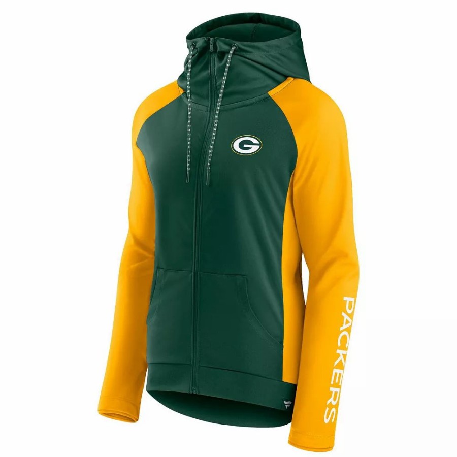 Clothing * | Women'S Fanatics Branded Green/Gold Green Bay Packers End Around Raglan Full-Zip Hoodie