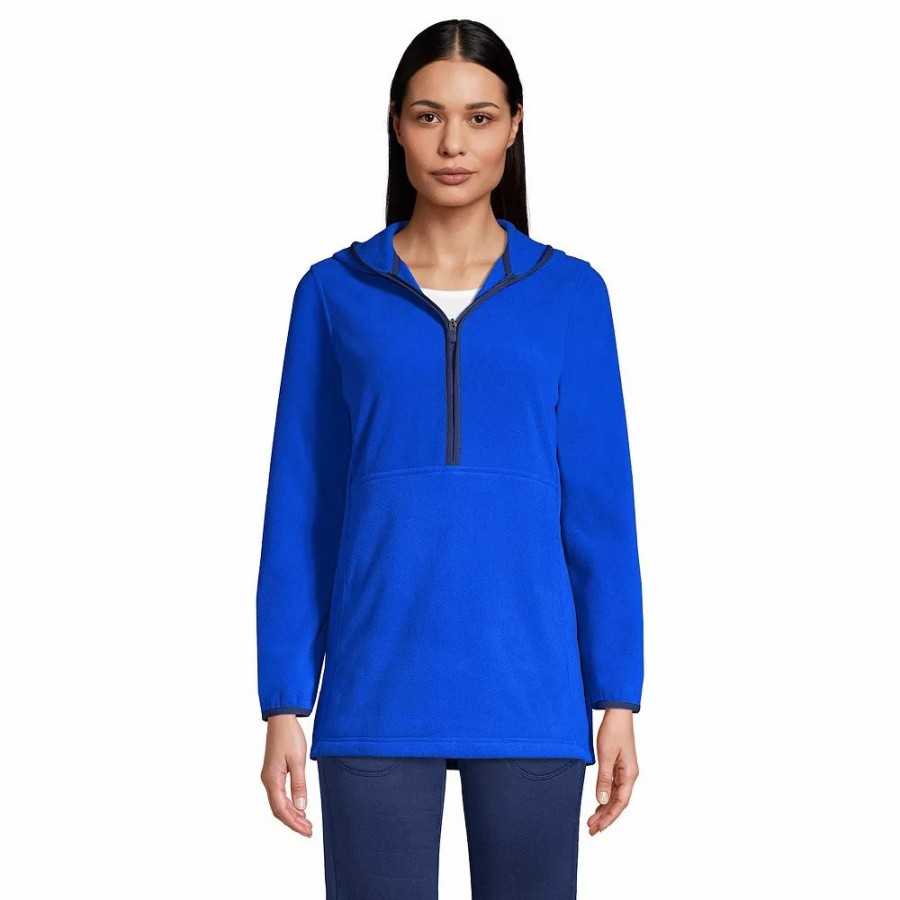 Clothing * | Petite Lands' End Half-Zip Hood Fleece Pullover