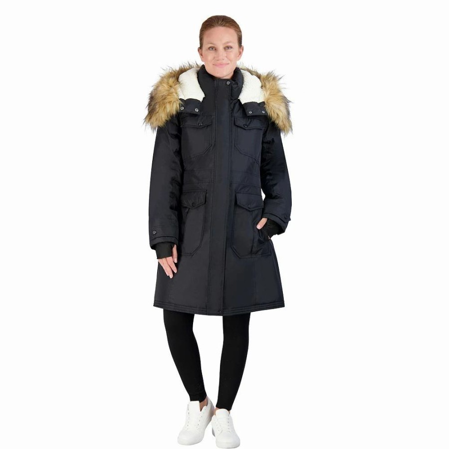 Clothing * | Juniors' Madden Girl Faux-Fur Hood Long Parka