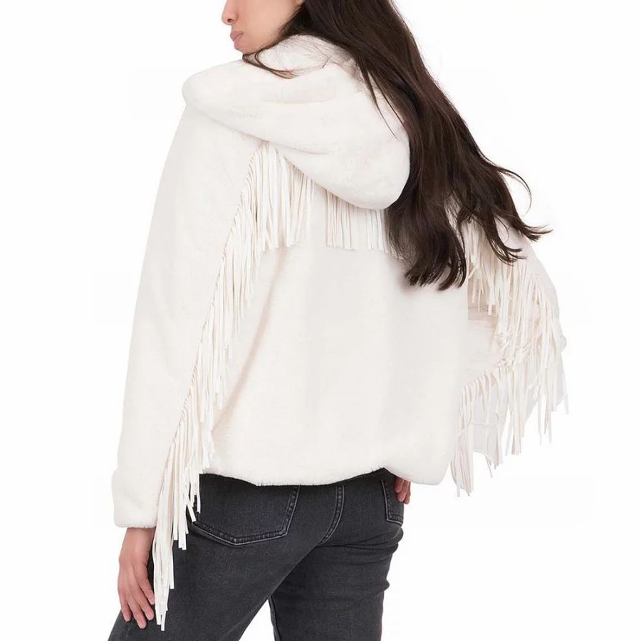 Clothing * | Women'S Coffee Shop Faux Fur Hoodie With Fringe