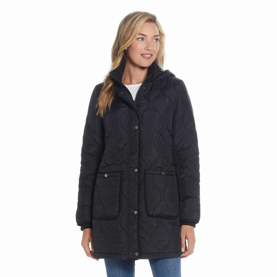 Clothing * | Women'S Weathercast Hood Ribbed-Trim Quilted Walker Jacket