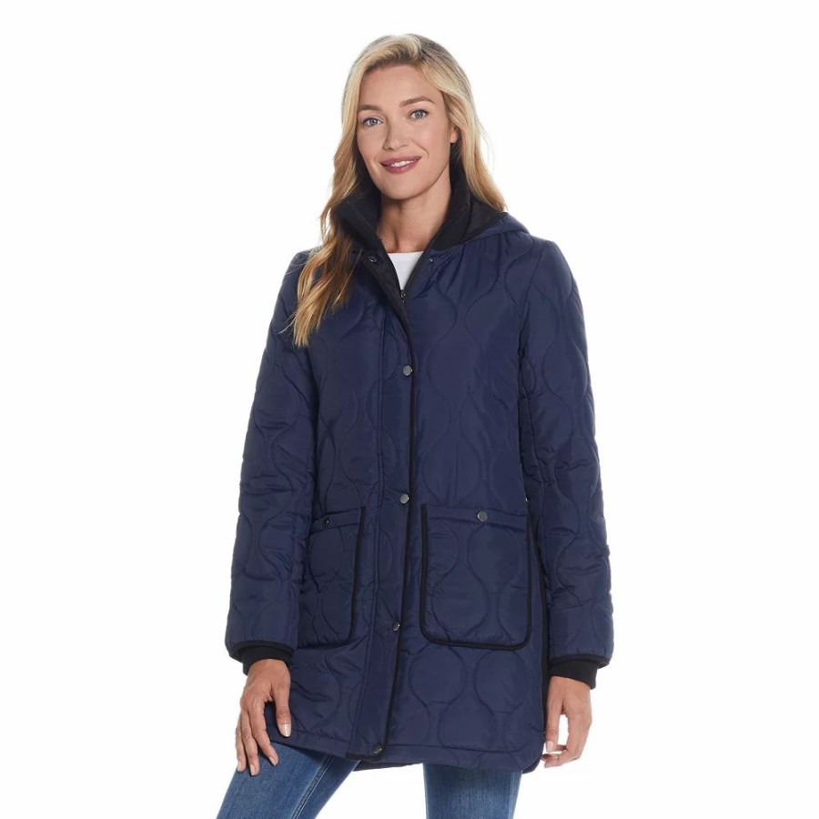 Clothing * | Women'S Weathercast Hood Ribbed-Trim Quilted Walker Jacket