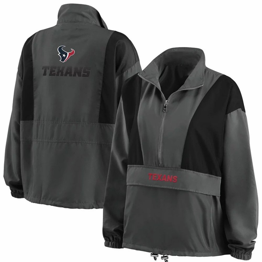 Clothing * | Women'S Wear By Erin Andrews Charcoal Houston Texans Popover Packable Half-Zip Jacket