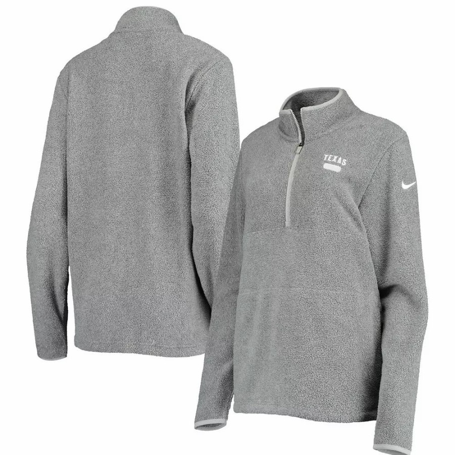 Clothing * | Women'S Nike Gray Texas Longhorns Teddy Bear Fleece Half-Zip Jacket