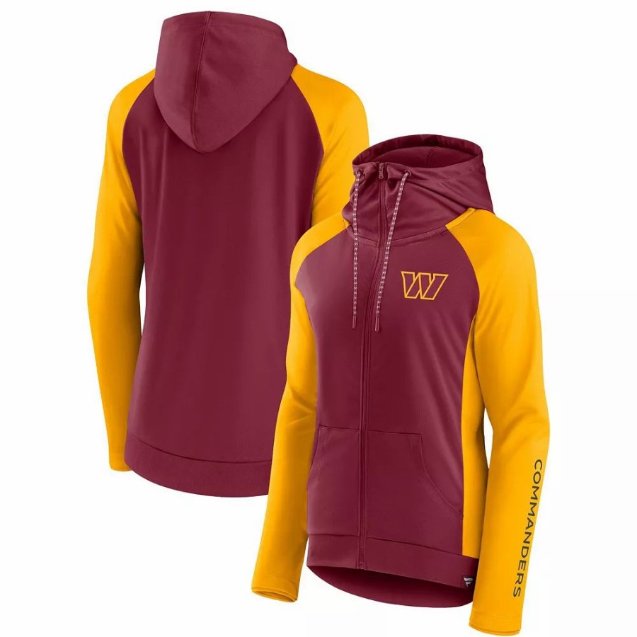 Clothing * | Women'S Fanatics Branded Burgundy/Gold Washington Commanders End Around Raglan Full-Zip Hoodie