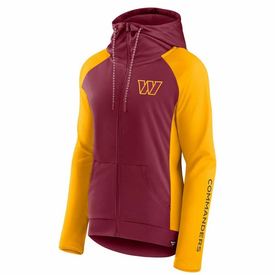 Clothing * | Women'S Fanatics Branded Burgundy/Gold Washington Commanders End Around Raglan Full-Zip Hoodie