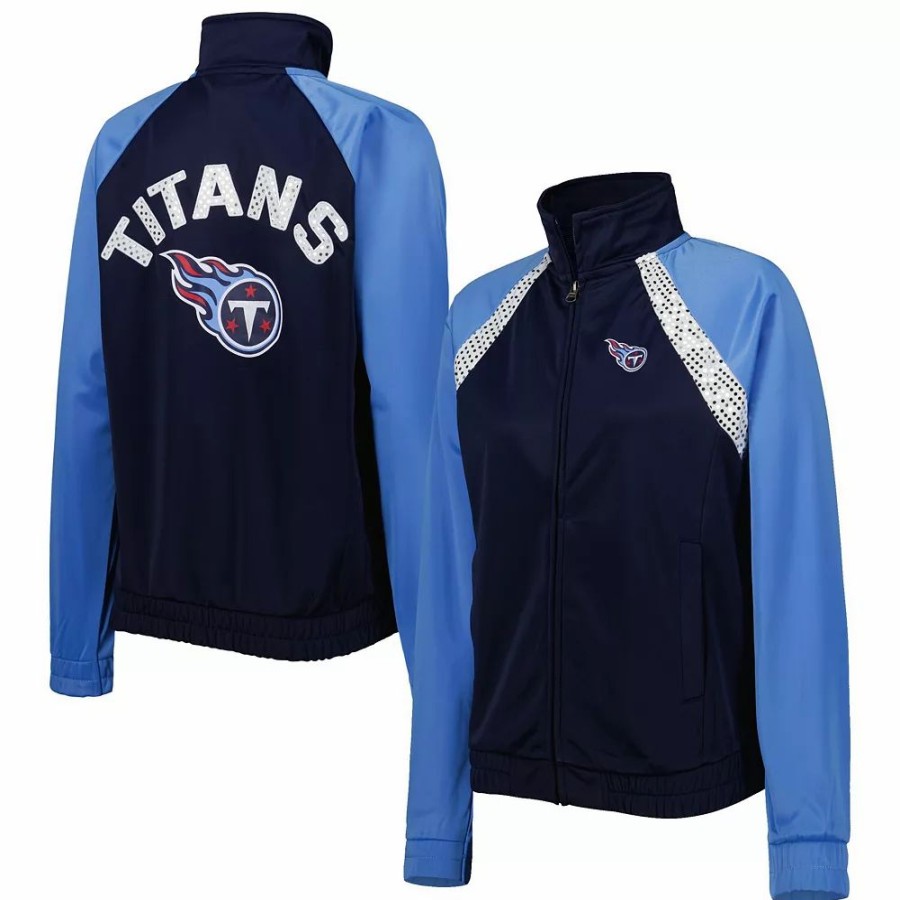 Clothing * | Women'S G-Iii 4Her By Carl Banks Navy/Light Blue Tennessee Titans Confetti Raglan Full-Zip Track Jacket