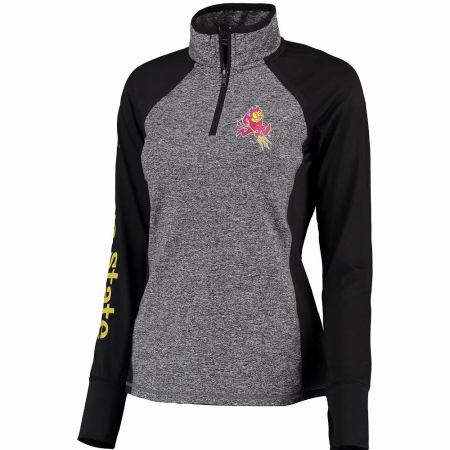 Clothing * | Women'S Gray/Black Arizona State Sun Devils Finalist Quarter-Zip Pullover Jacket