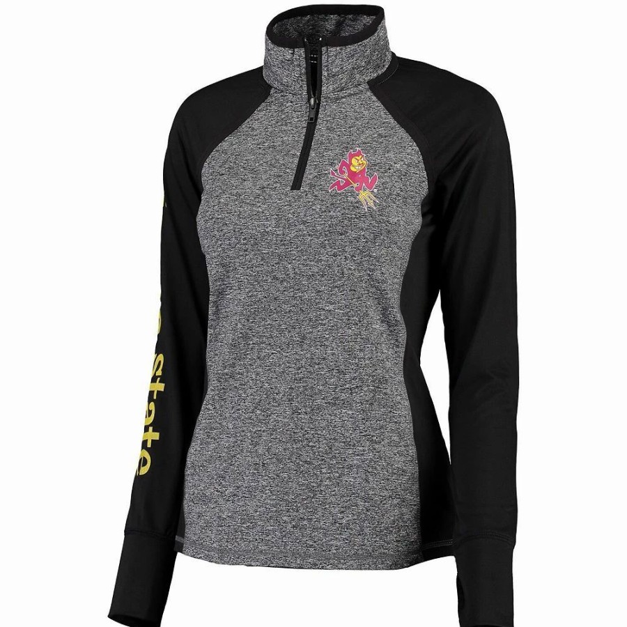 Clothing * | Women'S Gray/Black Arizona State Sun Devils Finalist Quarter-Zip Pullover Jacket