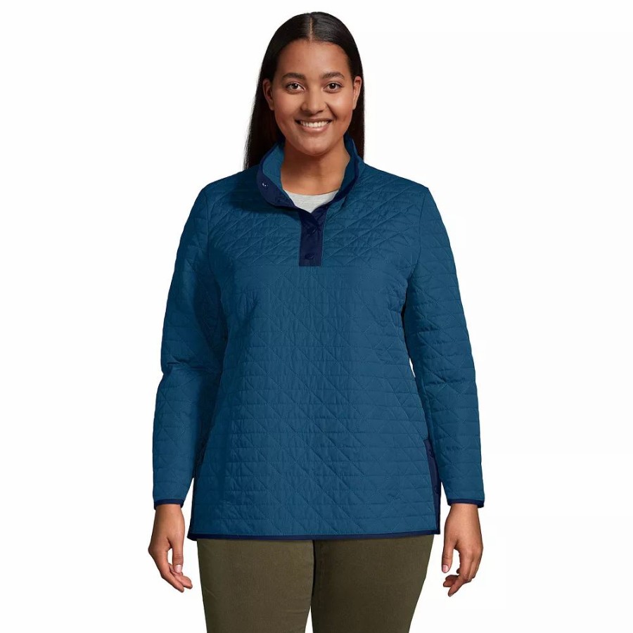 Clothing * | Plus Size Lands' End Insulated Quilted Pullover Jacket