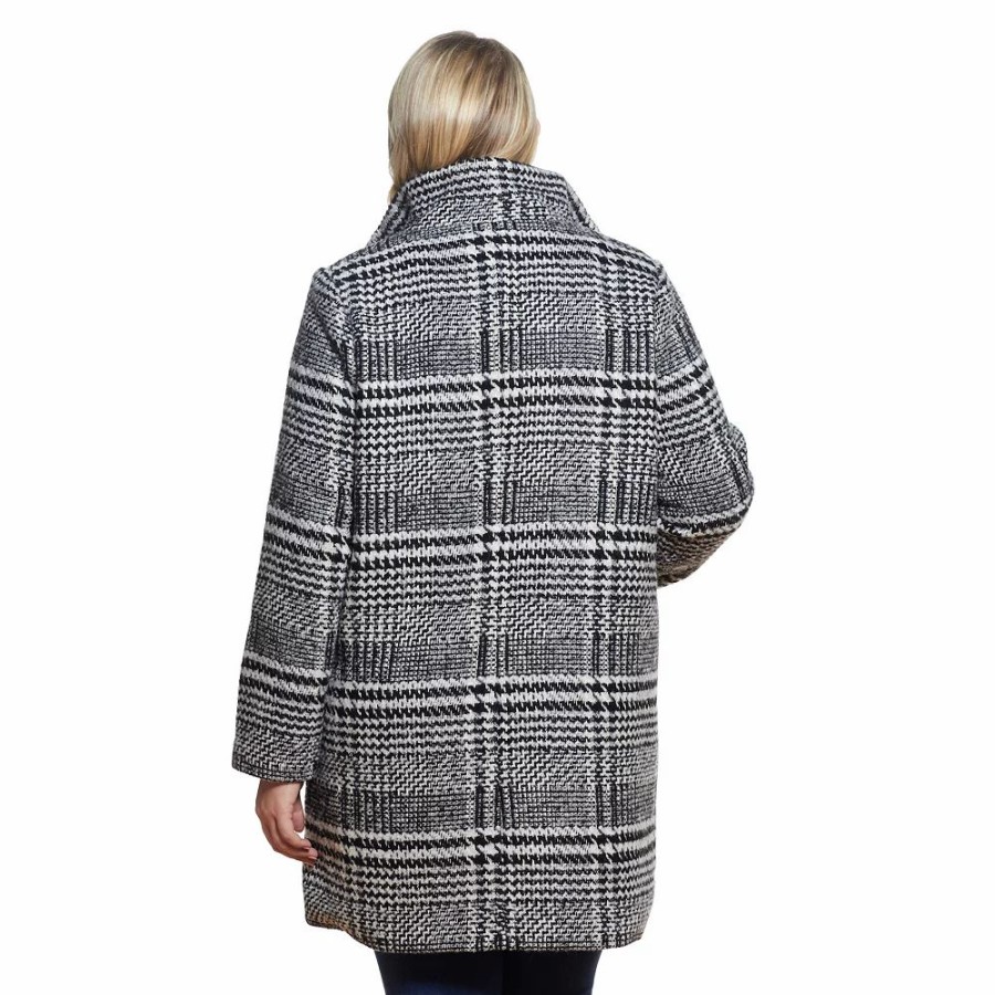 Clothing * | Plus Size Weathercast Plaid Wool-Blend Topper Coat