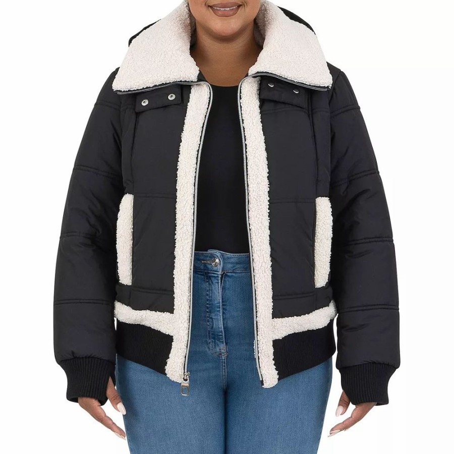 Clothing * | Plus Size Fleet Street Sherpa-Trim Cropped Puffer Jacket