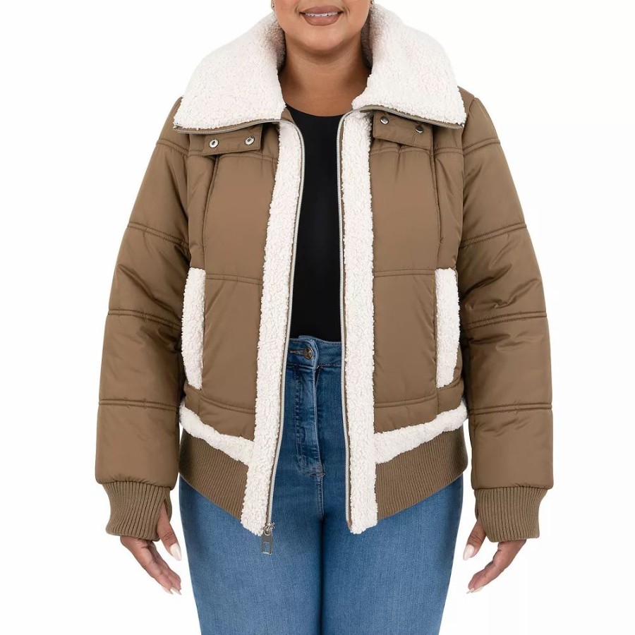 Clothing * | Plus Size Fleet Street Sherpa-Trim Cropped Puffer Jacket