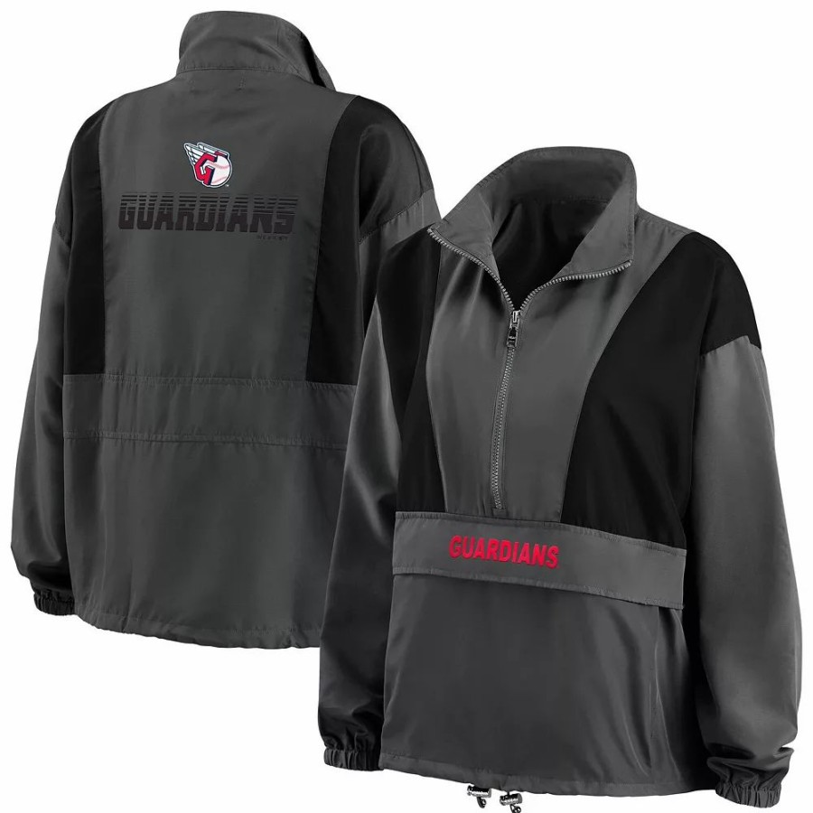 Clothing * | Women'S Wear By Erin Andrews Charcoal Cleveland Guardians Packable Half-Zip Jacket