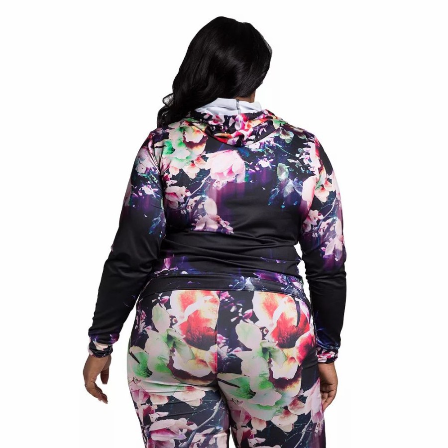 Clothing * | Poetic Justice Plus Size Women'S Active Tricot Full Zip Hoodies Floral Print