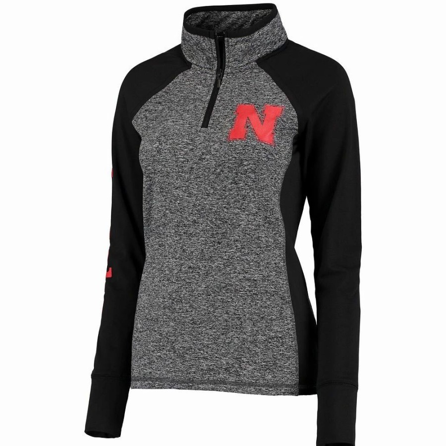 Clothing * | Women'S Gray/Black Nebraska Huskers Finalist Quarter-Zip Pullover Jacket