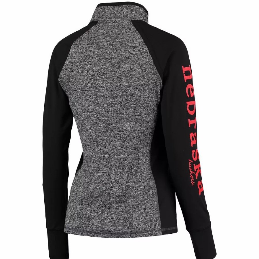 Clothing * | Women'S Gray/Black Nebraska Huskers Finalist Quarter-Zip Pullover Jacket