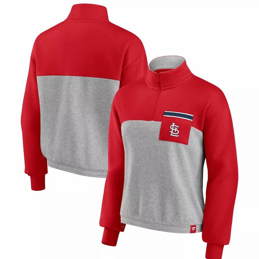 Clothing * | Women'S Fanatics Branded Red/Heather Gray St. Louis Cardinals Iconic Cinch Waist Quarter-Zip Top