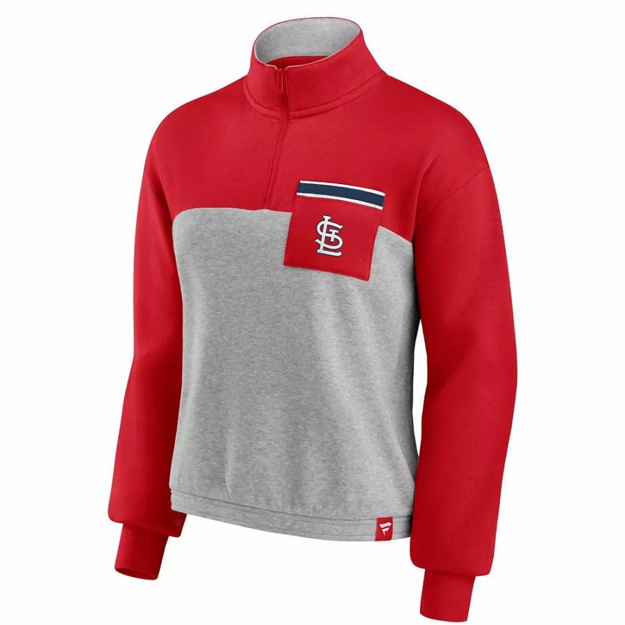 Clothing * | Women'S Fanatics Branded Red/Heather Gray St. Louis Cardinals Iconic Cinch Waist Quarter-Zip Top