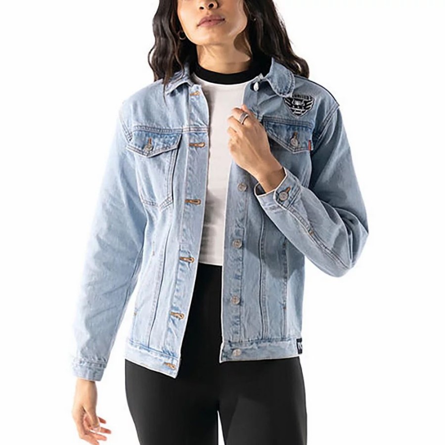 Clothing * | Women'S The Wild Collective Blue D.C. United Print Denim Button-Up Jacket