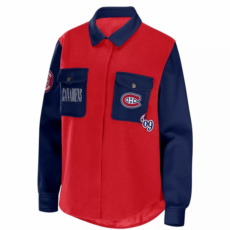 Clothing * | Women'S Wear By Erin Andrews Red/Navy Montreal Canadiens Colorblock Button-Up Shirt Jacket