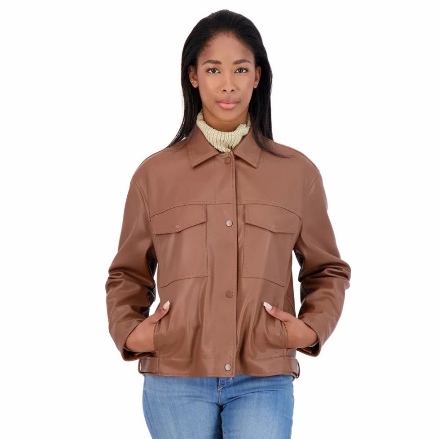 Clothing * | Women'S Sebby Collection Faux Leather Shirt Jacket