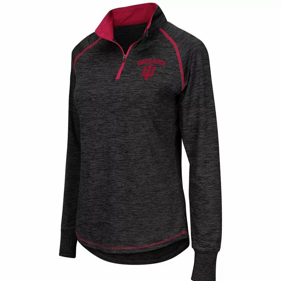 Clothing * | Women'S Colosseum Black Indiana Hoosiers Bikram 1/4 Zip Long Sleeve Jacket