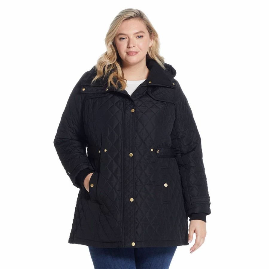 Clothing * | Plus Size Weathercast Hood Quilted Walker Jacket