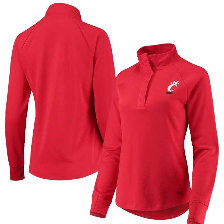 Clothing * | Women'S Under Armour Red Cincinnati Bearcats Double Knit Raglan Quarter-Snap Jacket