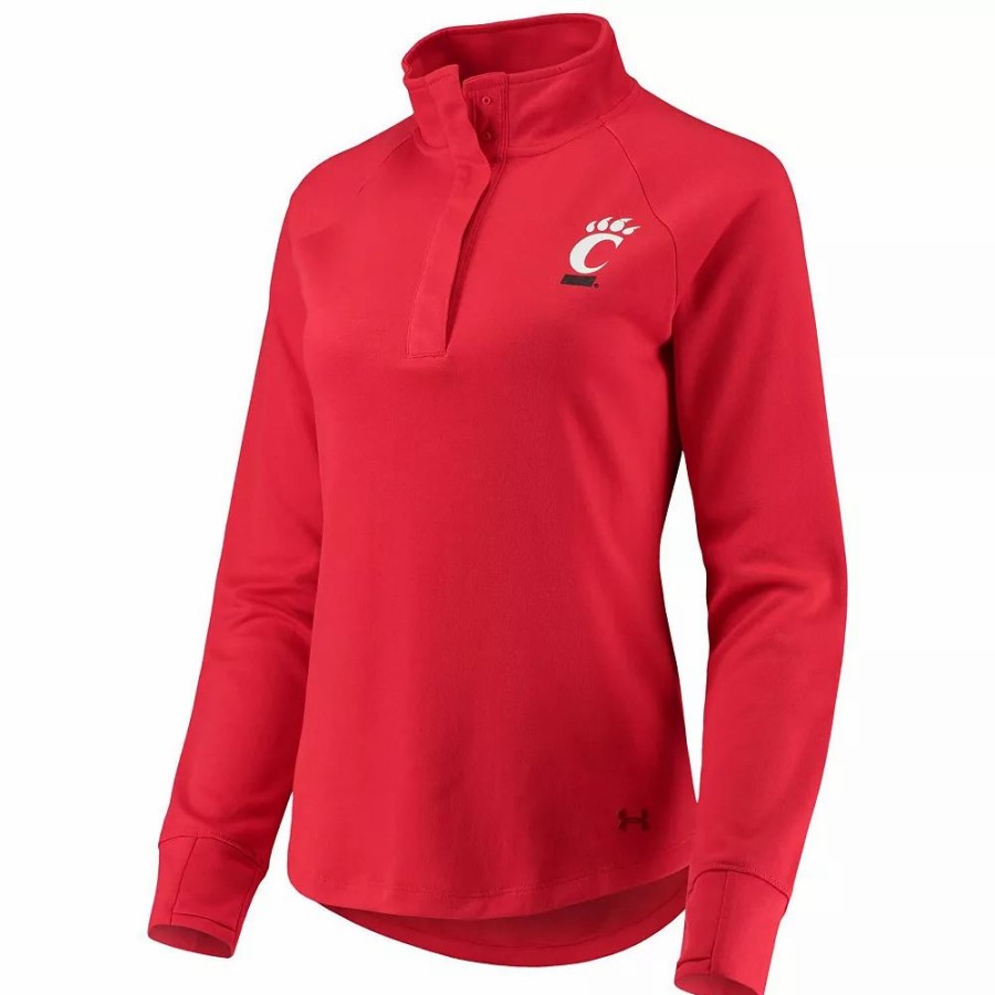 Clothing * | Women'S Under Armour Red Cincinnati Bearcats Double Knit Raglan Quarter-Snap Jacket