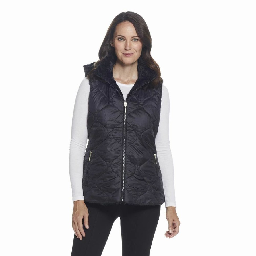 Clothing * | Women'S Gallery Hooded Faux-Fur Reversible Vest